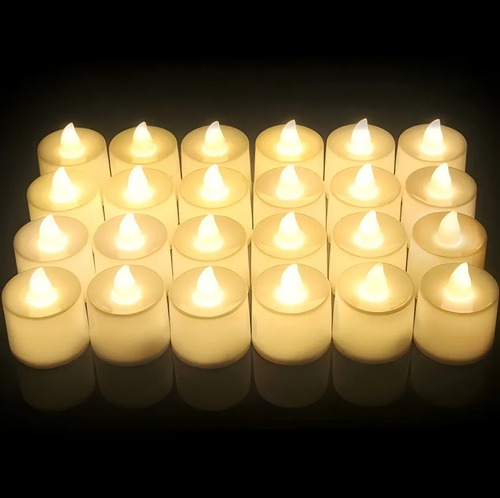 Pack 24 Velas A Pila De Led Con Efecto Llama Dorado Vela
