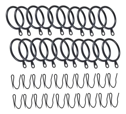 Pack 16 Unidades Argolla Para Barra Cortina De Metal 25 Mm Negro 19
