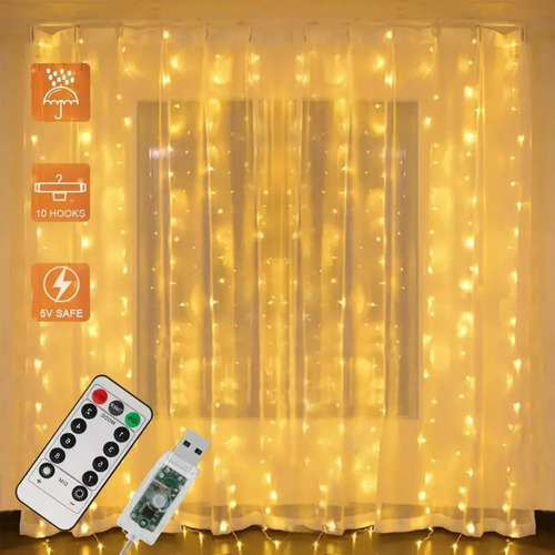 3mt Cascada Luces Guirnalda Cortina Led Navidad Eventos Boda Amarillo Cálido 10