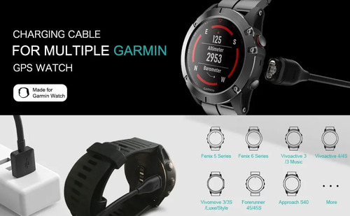 Cable De Carga Usb Para Relojes Garmin Fenix Y Forerunner Negro 19