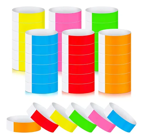600 Un Pulseras Tyvek De Papel 6 Colores De Eventos Fiestas Multicolor