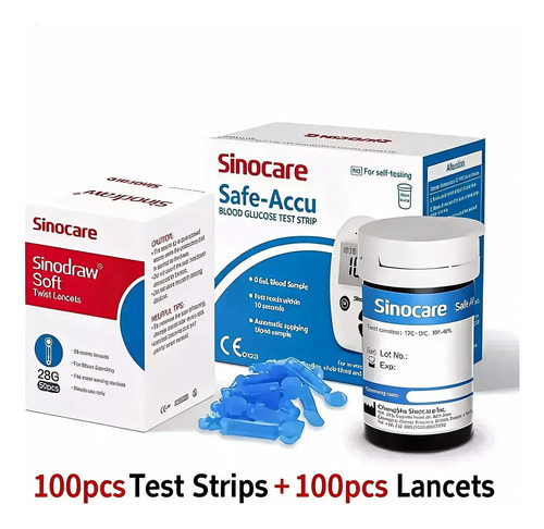 100 Tiras Reactivas Y 100 Lancetas Sinocare Safe Accu Color Azul Acero 2