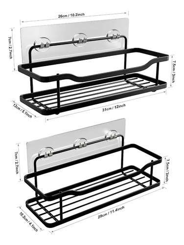 Organizador De Ducha Repisa Baño Adhesivo Set 3 Inoxidable Negro 12