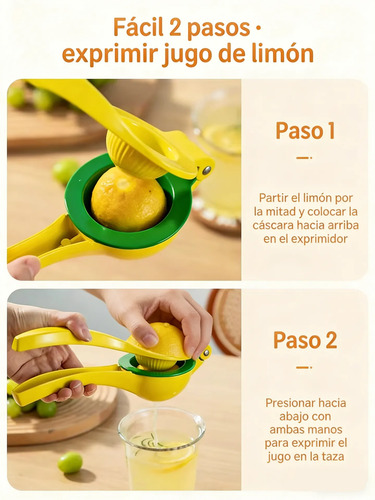 Exprimidor Manual Doble Mango Acero 2-en-1 Cocina Amarillo 3