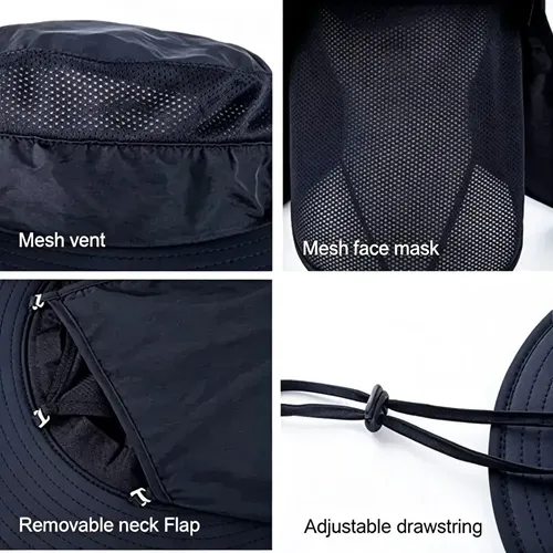 Sombrero Gorro 3 En 1 Para Sol Guarda Polvo Trekking Pesca Negro El Código Medio Se Puede Ajustar 17