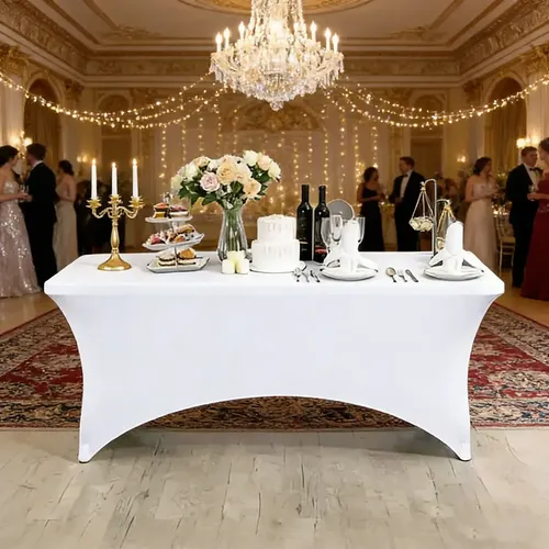 Mantel Spandex Blanco Rectangular 180x75 Cm Para Eventos Lavable Liso 10