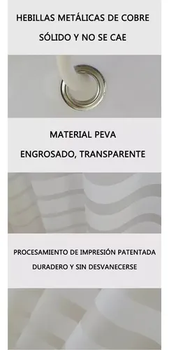 Cortina De Baño Yu Forro Rayada Blancas 180x180cm Con Ganchos Peva Blanco Rayas 17