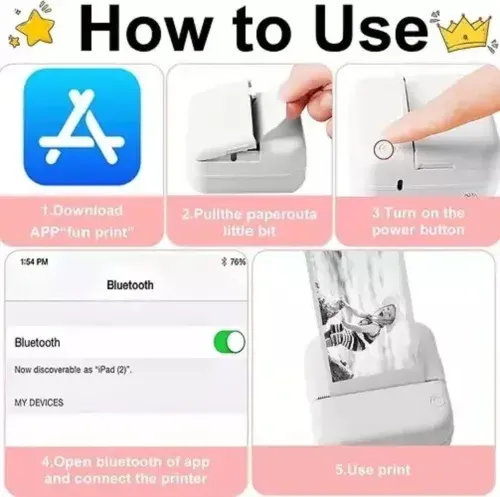 Mini Impresora Térmica Portátil Bluetooth Accesorios 13 Roll Rosa 19