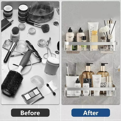 Organizador De Ducha Set X3 Repisa Baño Adhesivo Plateado 9