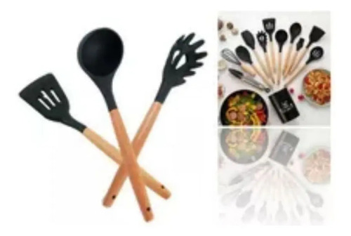 Set 11 De Cocina Antiadherentes De Silicona + Almacenamiento Negro 16