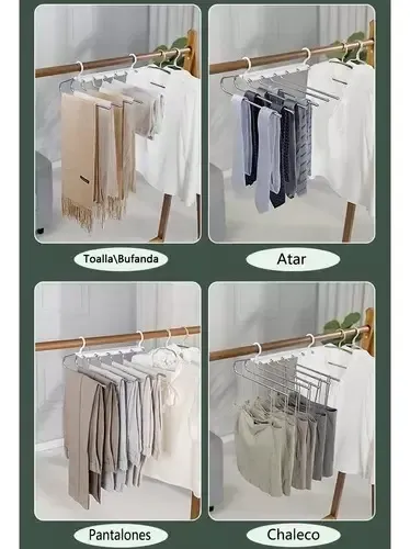 Colgador Percha Mágico Plegable Pantalon 6 En 1 Metalvenzhop 6