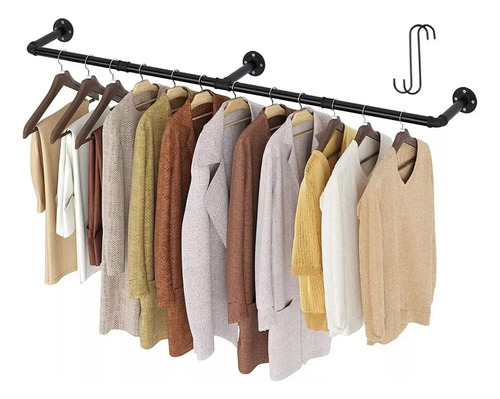 184cm Perchero De Pared Estante De Metal Para Ropa Multiusos Negro