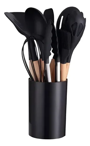 Set 11 De Cocina Antiadherentes De Silicona + Almacenamiento Negro 8