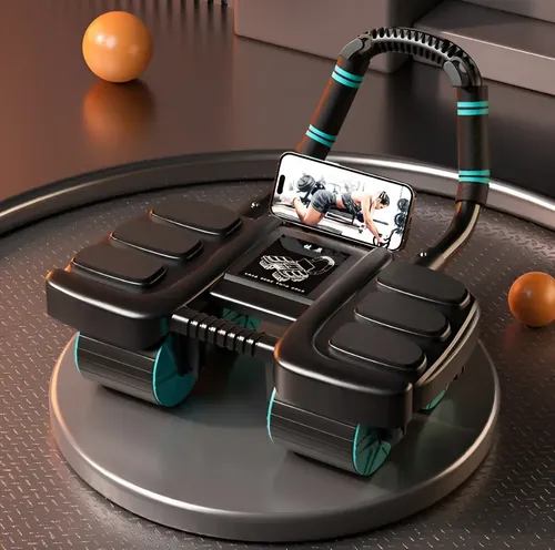 Rodillo Rueda Abdominal 4 Soporte Rebote Automatico Fitness Negro 20