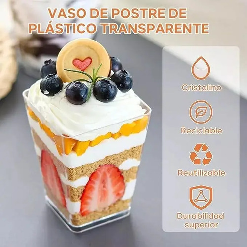 Vaso O Pocillos C/tapa 160 Ml Acrílico Postre X 50 +embalaje Blanco 3