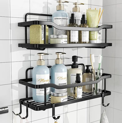 Organizador De Ducha Repisa Baño Adhesivo Set 3 Inoxidable Negro 18