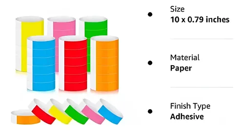 600 Un Pulseras Tyvek De Papel 6 Colores De Eventos Fiestas Multicolor 8