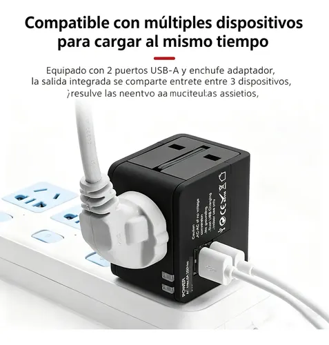 Adaptador Enchufe Universal Negro Tecnolab Tl354 Con Usb Viajes Brasil 9