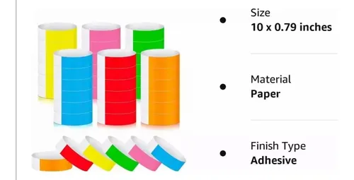 600 Un Pulseras Tyvek De Papel 6 Colores De Eventos Fiestas Multicolor 17