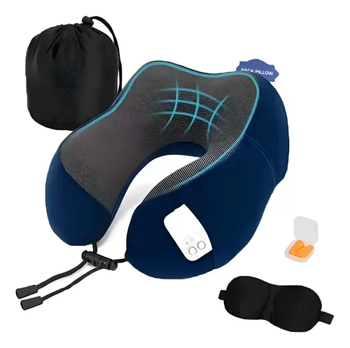 Cómodo Almohada De Viaje Espuma De Memoria Cojín Para Cuello Color Azul 7